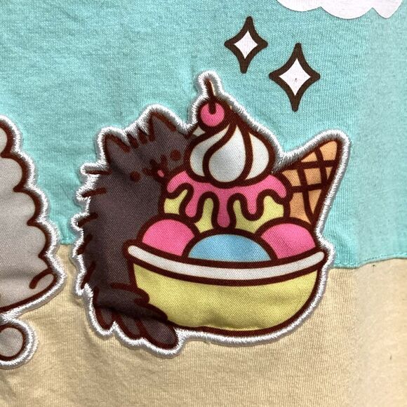 PUSHEEN Tank Top Sleeveless Teal Yellow Cat Applique Beach Print  Womens XL - Picture 8 of 13